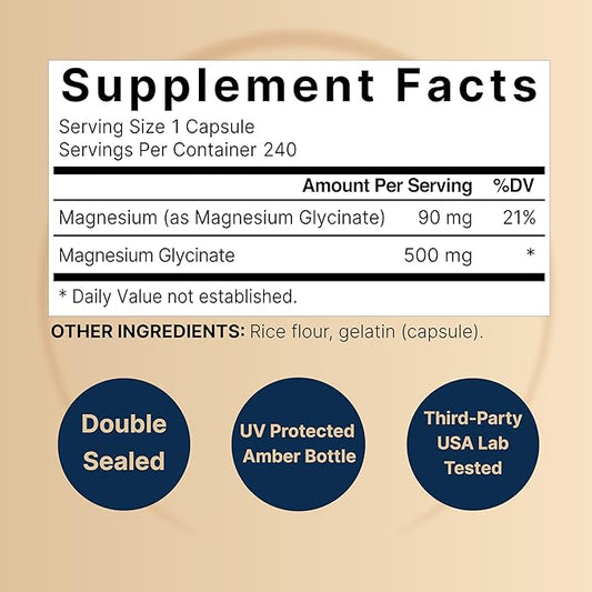 2 Pack Magnesium Glycinate 500mg, 480 Capsules – 100% Chelated for Max Absorption – Bioavailable Mineral Supplement for Muscle, Joint, Enzyme, & Heart Health