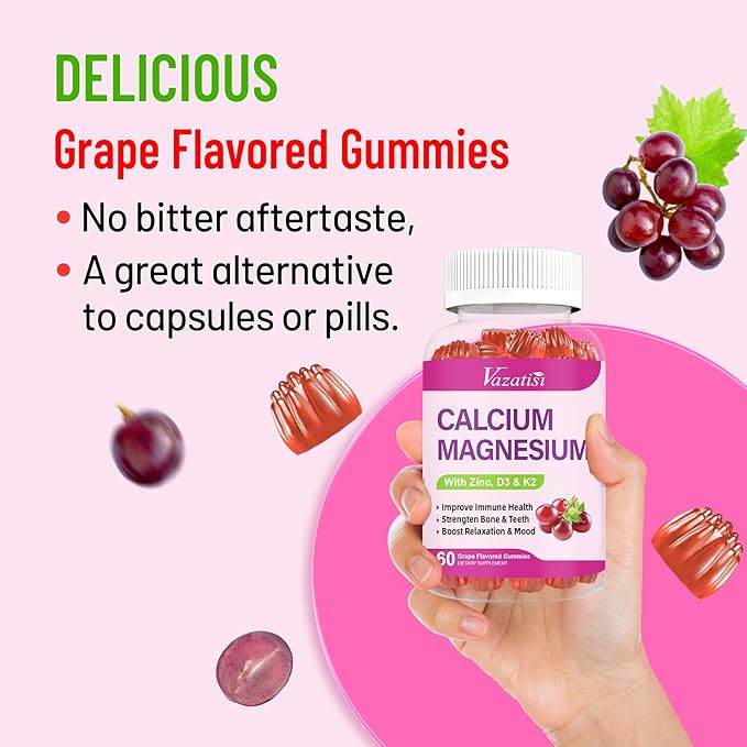 Calcium Magnesium Zinc Gummies with Vitamin D3 & K2, High 120 Gummies…
