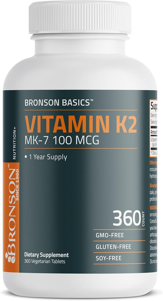 Bronson Vitamin K2 MK-7 100 MCG, K2 as MK7 Menaquinone, 1 Year 360 Tablets