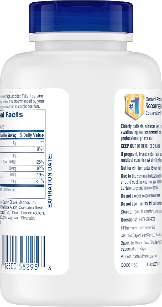 Citracal Slow Release 1200, 1200 mg 25 mcg (1000 IU) D3, Bone 12+, Take 185 Count