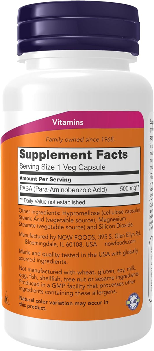 NOW Supplements, PABA (Para-Aminobenzoic Acid) 500 100 Capsules 2)