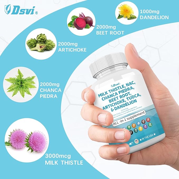 Milk Thistle 3000mg NAC Chanca Piedra 2000mg Beet 2000mg Artichoke 2000mg Dandelion 1000mg Liver Women,60 Count