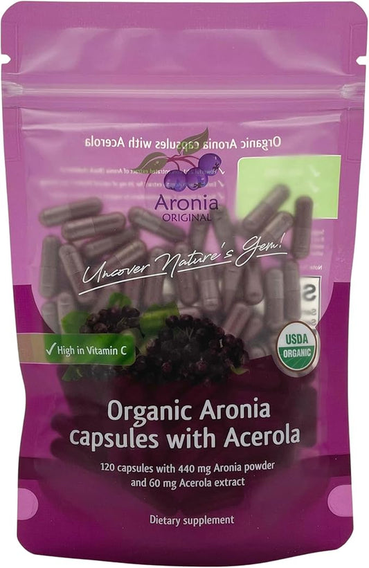 Aronia Original Organic Aronia Berry Capsules (120 Count) 440 mg 20:1 Aronia 60 mg