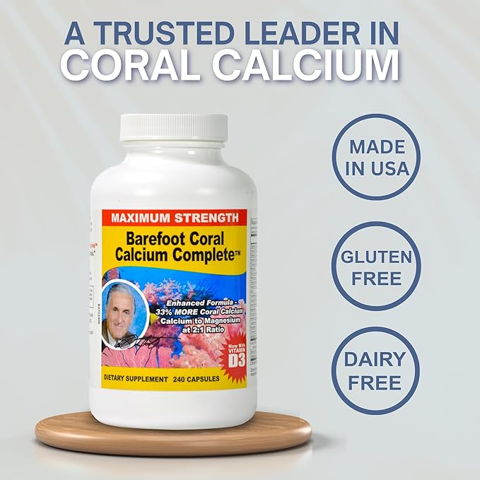 1500mg, 240 Capsules- Coral Calcium Supplement Developed by Bob Barefoot- Supports Overall Health & PH Levels- Contains Calcium, Magnesium, & Vitamins