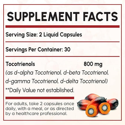 Tocotrienol Supplement Full Spectrum, Cutting-edge Fusion 800mg,Powerful Antioxidant,Cardiovascular,Highest -120 Liquid-Filled