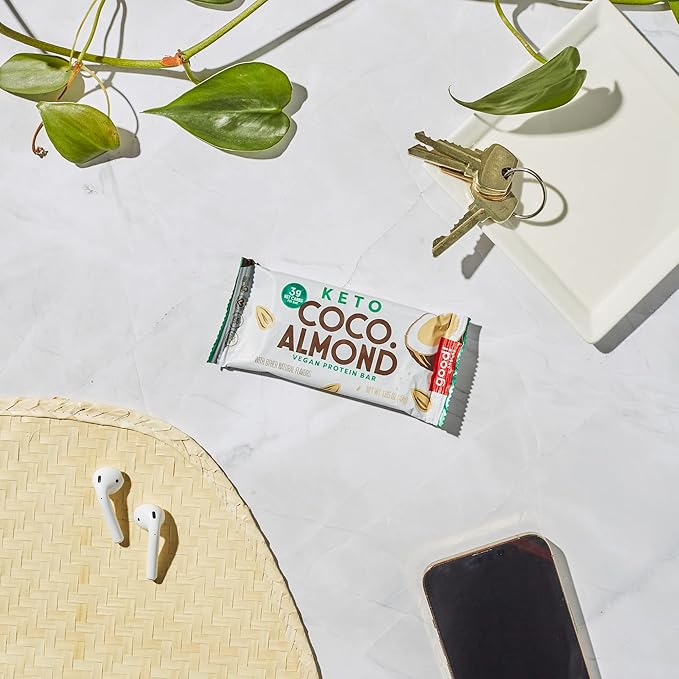 good! Snacks Keto Vegan Protein Bars, Coconut Almond, Gluten Free Keto Snack Bar, Low Carb, Low Sugar Meal Replacement, High Protein Healthy Snacks, 10g Protein, 3g Net Carbs, 12 Bars