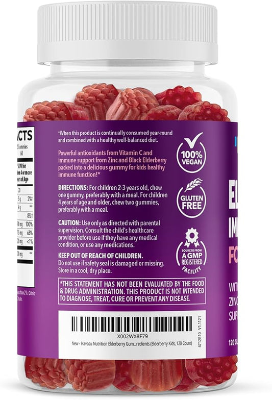 Elderberry Gummies for Kids with Zinc and Vitamin C - Potent, Herbal Immune Support for Kids with Antioxidants to Support Immune Defense - 120 Vegan Elderberry Vitamin C and Zinc Kids Immune Gummies
