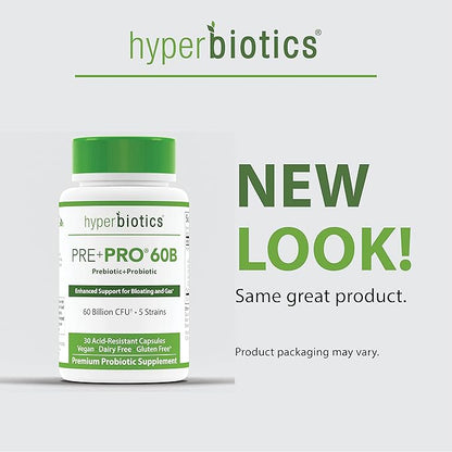 Hyperbiotics Pre Pro Vegan Probiotics + Prebiotics 60 Billion 30 Capsules
