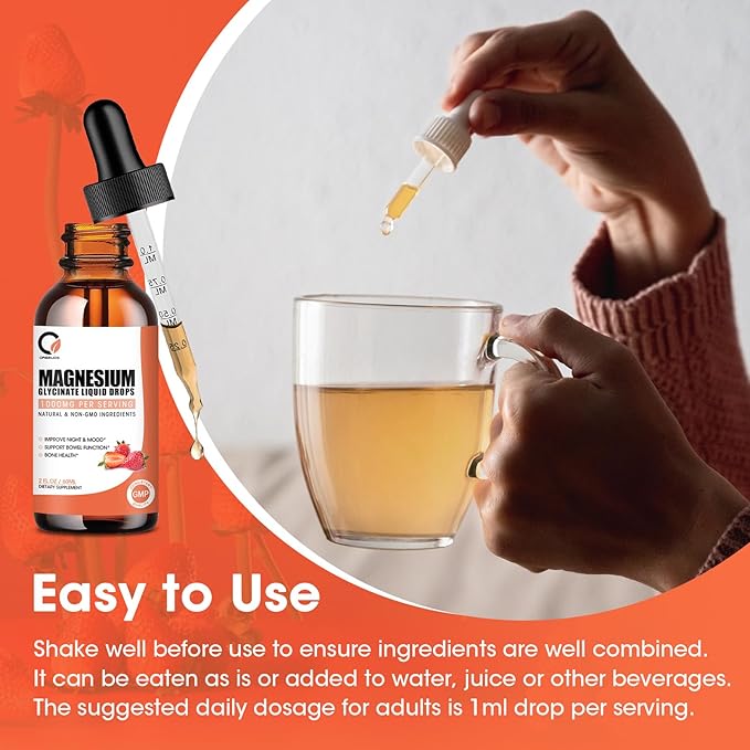 (2 Pack) Magnesium Glycinate Liquid Drops,1000mg B6, C,
