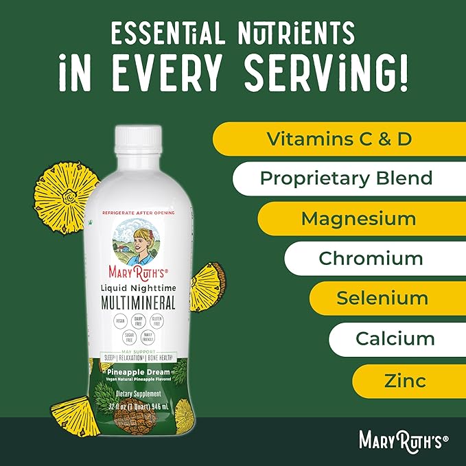 MaryRuth Organics Nighttime Liquid Multimineral Sleep 4 Flavors, 32 Servings 32 Fl