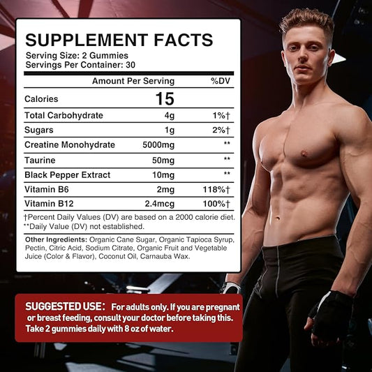 Creatine Monohydrate Gummies Complex 5000mg B12 for 60 Gummies)