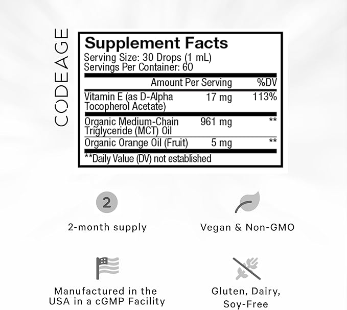 Codeage Liquid Vitamin E+ 2-Month Supply, 2 fl