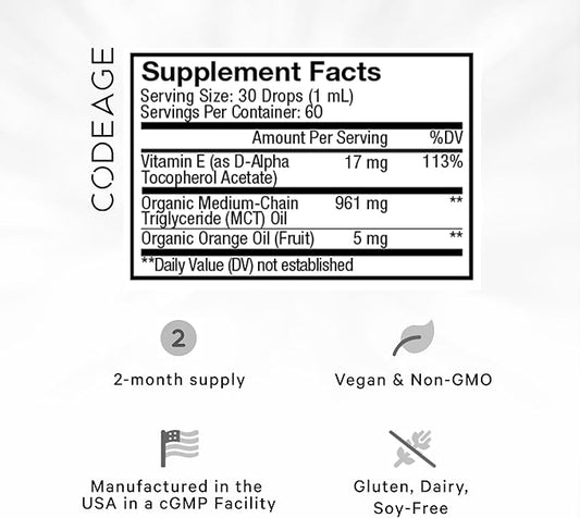 Codeage Liquid Vitamin E+ 2-Month Supply, 2 fl