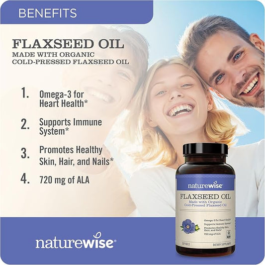 NatureWise Flaxseed Oil 1200mg Softgels 720mg ALA, 3 6 6 9, 9, Supplement 60 Softgels[1-Month Softgels[1-Month Supply]
