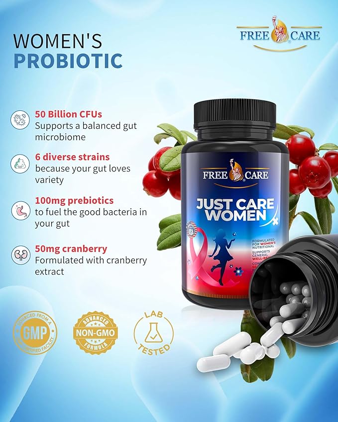 Womens Probiotic 50 Billion CFU 8 Strains, for Women’s Daily Digestive & Feminine Health, with Cranberry Extract, Acidophilus, Organic Prebiotics & Selenium, Gluten & Dairy Free, 60Capsules