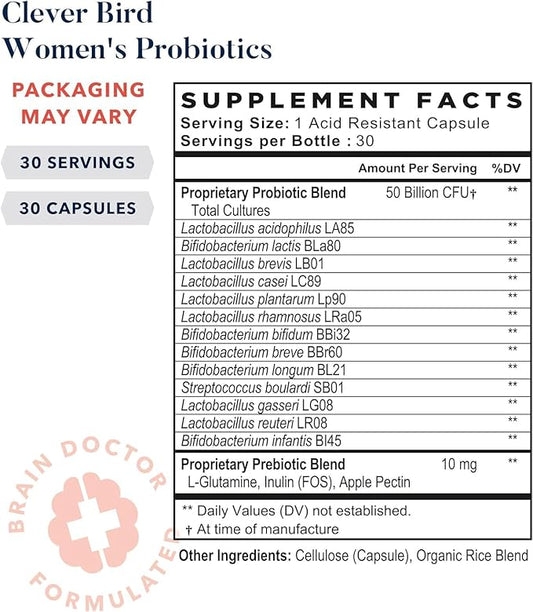 Best Nest Wellness Women's Probiotics - Gut & Brain Health Support Supplement - Formula with Multiple Probiotic Strains - Digestive Support Supplement for Women - 30 Capsules