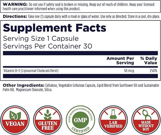 KAL Liposomal Vitamin D3 50 mcg, 30 Servings