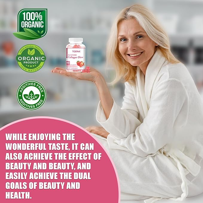 Multi Collagen Protein Glow Beauty Collagen Gummies, Women's Anti-Aging Support with Glutathione, Biotin & Multivitamins, Promotes Skin & Hair Health, Strawberry, 180 Gummies (90 Days)
