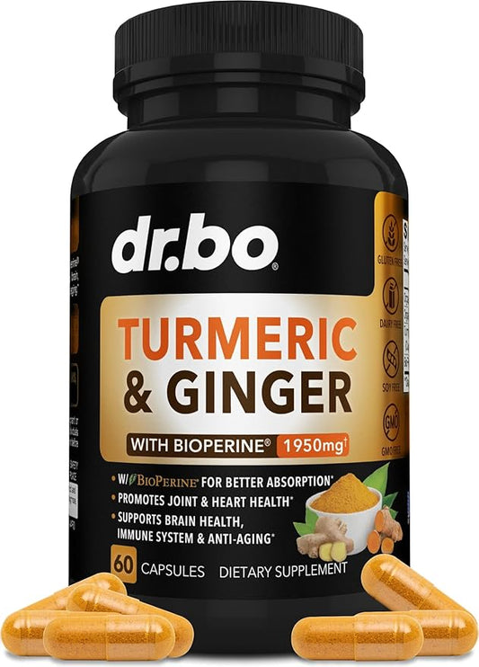 Turmeric Curcumin with BioPerine & Ginger Supplement 1950mg Organic 60 Capsules