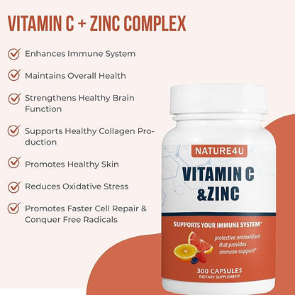 Vitamin C 1000mg with Zinc, Rose 300 Capsules
