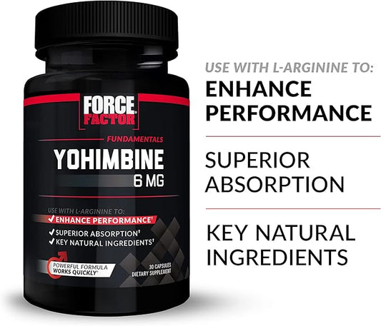 Force Factor Yohimbine Supplement for Men, Yohimbe Bark Extract with Superior Absorption to Enhance Performance, 6mg Yohimbine Bark Pills with Key Natural Ingredients, 90 Capsules (6-Pack)