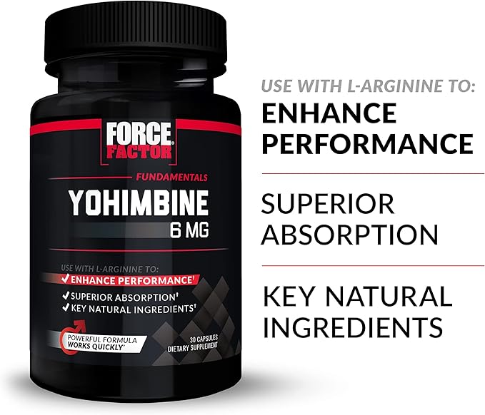 Force Factor Yohimbine Supplement for Men, Yohimbe Bark Extract with Superior Absorption to Enhance Performance, 6mg Yohimbine Bark Pills with Key Natural Ingredients, 30 Count (Pack of 2)
