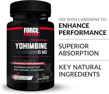 Force Factor Yohimbine Supplement for Men, Yohimbe Bark Extract with Superior Absorption to Enhance Performance, 6mg Yohimbine Bark Pills with Key Natural Ingredients, 30 Count (Pack of 2)
