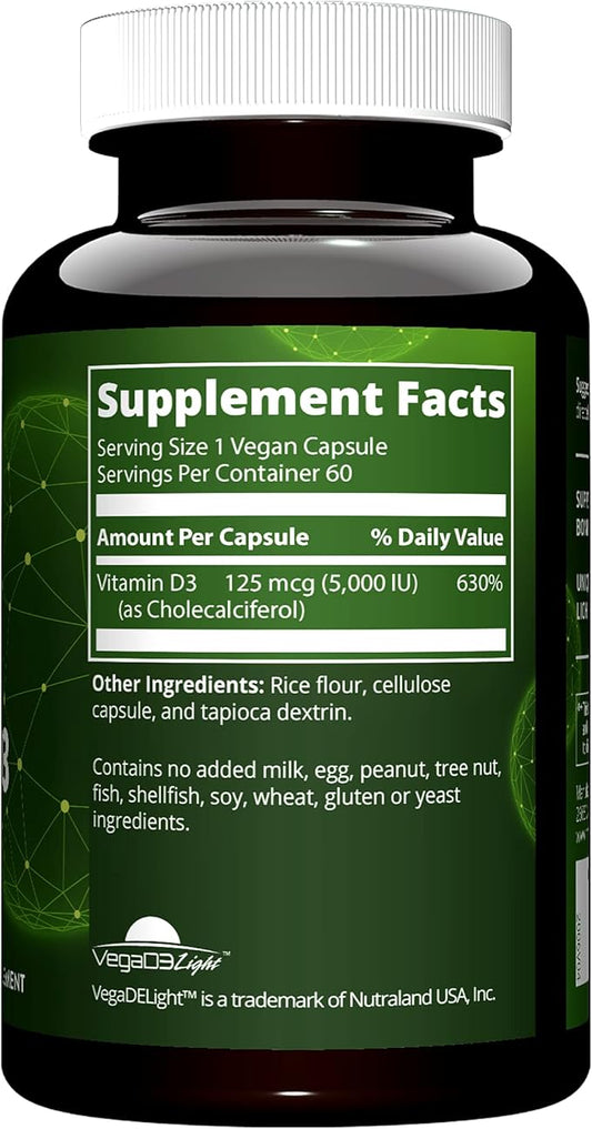 MRM Nuturition Vegan Vitamin D3 5,000 IU | Bone + Immune Health | Made from lichens | Supports Calcium Absorption | Vegan + Vegetarian Friendly | 60 Servings