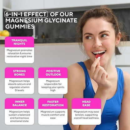 Magnesium Glycinate Gummies 400mg, High Absorption Magnesium Supplement for Adults and Kids, Sugar Free, Gelatin Free, Vegan Friendly, 60 Day Supply