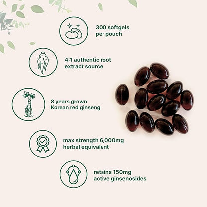 Micro Ingredients Red Panax Ginseng Supplement 6,000mg Per 300 Softgels