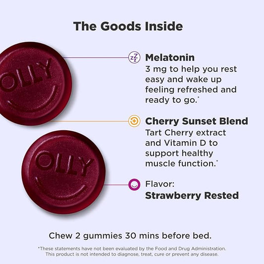 OLLY Muscle Recovery Sleep Gummies, Sleep 3mg Melatonin, 40 Count