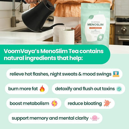 VoomVaya MenoSlim Tea - Hormone Balance Tea, Perimenopause & Estrogen Supplement for Women - for Bloating, Hot Flashes, Night Sweats & Meno-Belly - Acai Berry Flavor - 30 Teabags