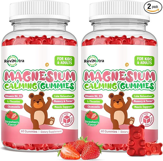 Magnesium Gummies for Kids - Magnesium Glycinate, L-Threonate Supplement with L-Theanine, Vitamin B6, D3 for Adults & Kids, Calm Magnesium for Sleep, Relaxation,Brain,Bones,Sugar Free Strawberry 120ct