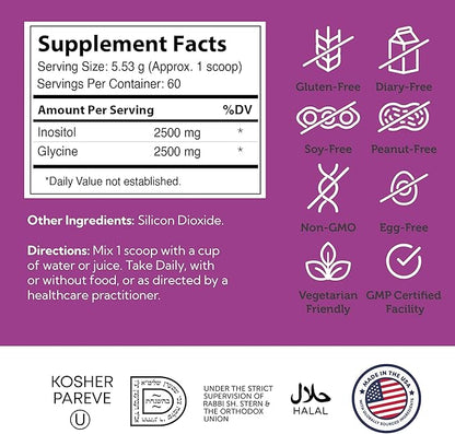 Zahler Inositol & Glycine Supplement Powder - Mood & Nervous System Support Supplements for Women - Hormone Balance & Healthy Ovarian Function - Kosher, Gluten Free, Dairy Free, Soy Free 11.5 Oz