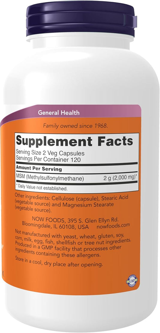 NOW Supplements, MSM (Methylsulfonylmethane) 1,000 mg, 240 veg