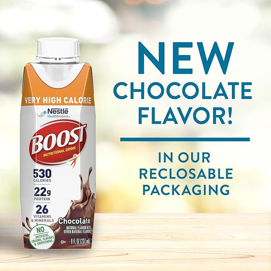 Boost Very High Calorie Chocolate Nutritional 22g Protein, 530 Nutrient 8 Fl 24)
