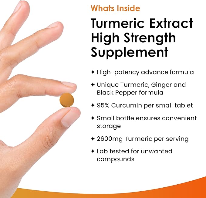 Turmeric Tablets 2600mg with Black Pepper 95% Curcumin 180 and (3 Month)