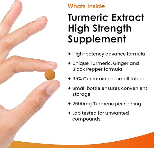 Turmeric Tablets 2600mg with Black Pepper 95% Curcumin 180 and (3 Month)