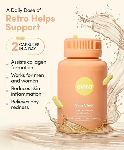 Ovira Skin Clear with ZINCBRIGHT - 60 Capsules for Clear and Glowing Skin | Rosacea & Hormonal Acne Treatment | Support Collagen Production | Acne Supplements for Women & Men - Pack of 2