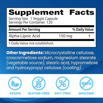 Doctor's Best Alpha-Lipoic Acid 150, Helps 150mg, 120 120 Veggie