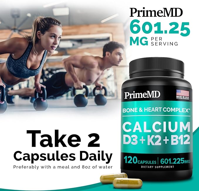 PrimeMD 4-in-1 Calcium Supplements for Women 600mg with D3 K2 K2 B12 B12 5000 5000 IU (120 count)