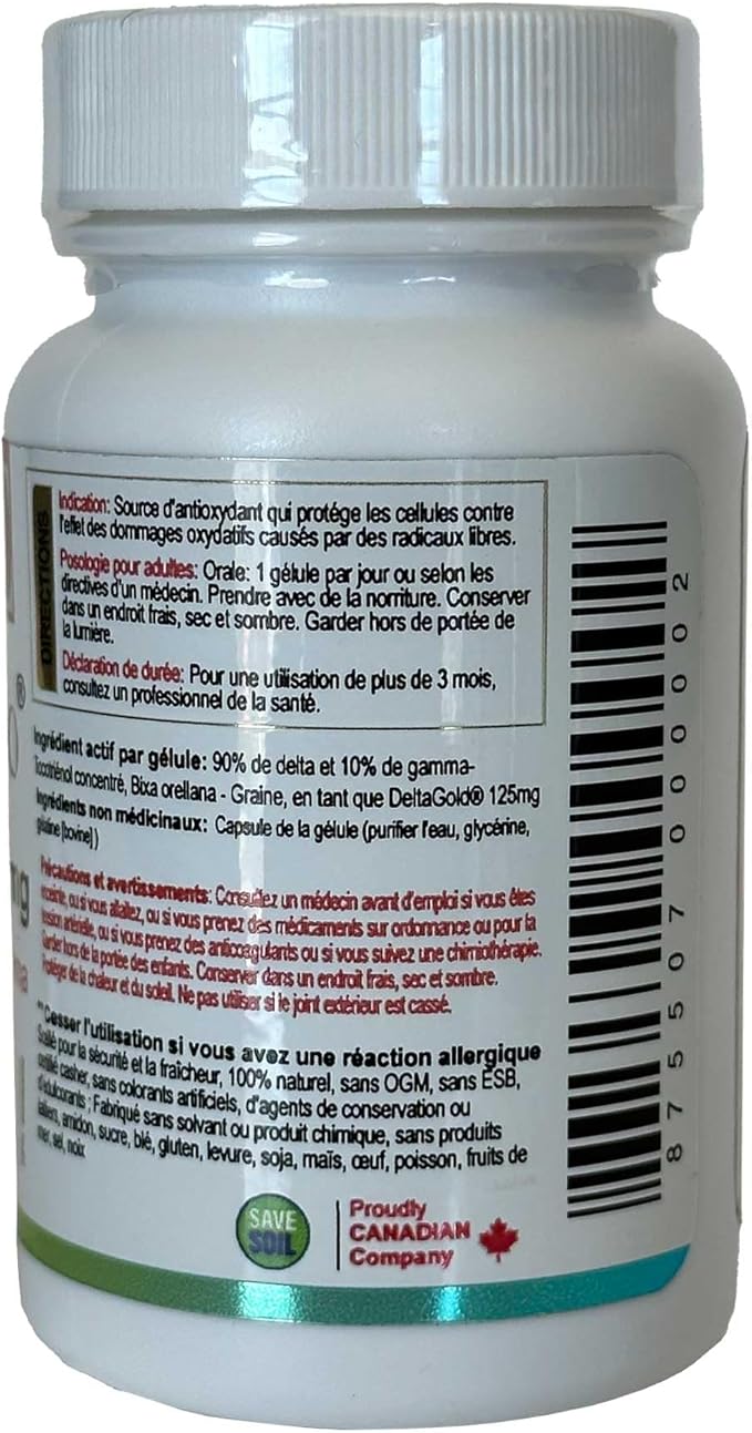 Eannatto Tocotrienols Deltagold Vitamin E Supplements (125 MG 60 Softgels).