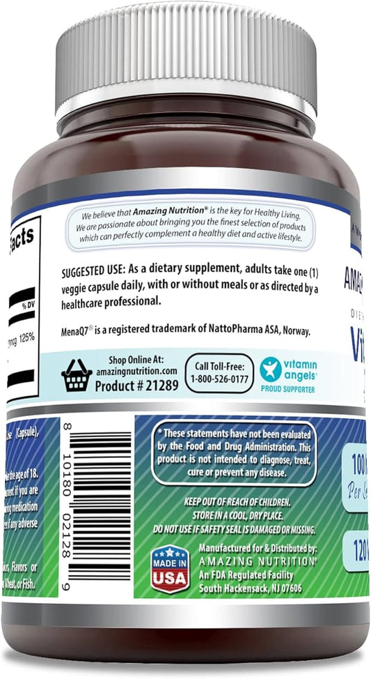 Amazing Formulas Vitamin K2 Menaq7 MK7 Supplement 100 Mcg (1 Pack, 120 Count)