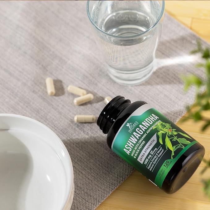 Nature's Nutrition Organic Ashwagandha Capsules Extra 1950mg - 120 Capsules