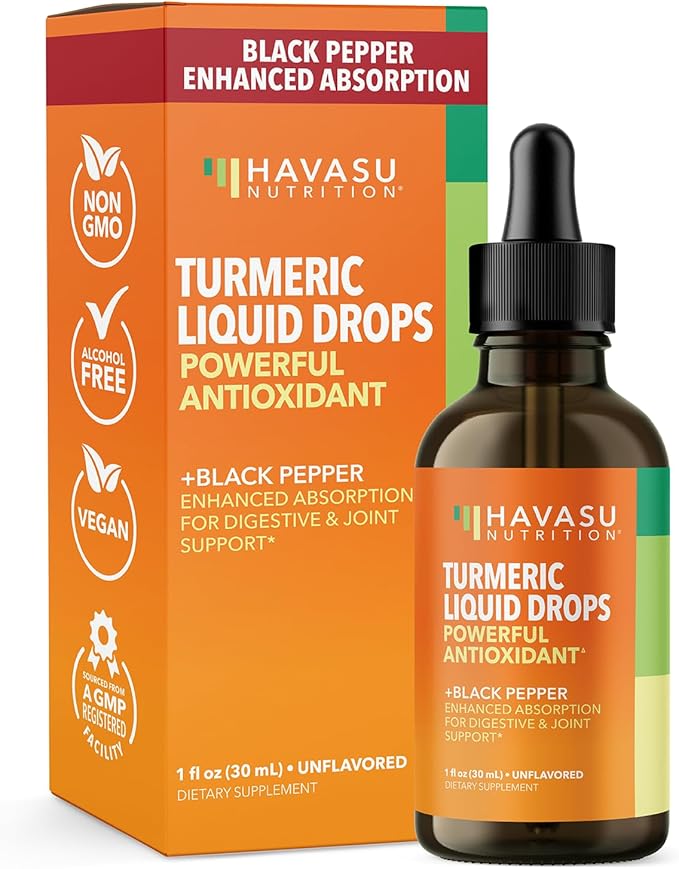 Organic Liquid Turmeric Supplement with Black Pepper - Liquid Turmeric 1000mg Enhanced Absorption for Digestive & Joint Support - Non-GMO, Vegan Organic Turmeric Curcumin With Black Pepper, Unflavored
