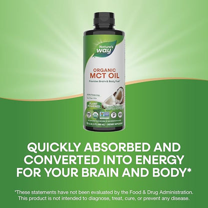 Nature's Way Organic MCT Oil, 16 Fl Oz, Brain and Body Fuel from Coconuts*, C8 Caprylic Acid and C10 Capric Acid, Keto and Paleo Certified, Organic, Non-GMO Project Verified (Packaging May Vary)