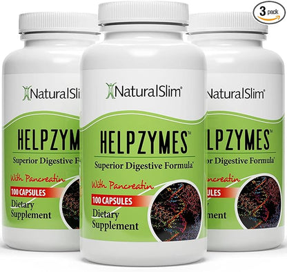 NaturalSlim Helpzymes Digestive Enzymes for Digestion, 100 Caps (3 Pack)