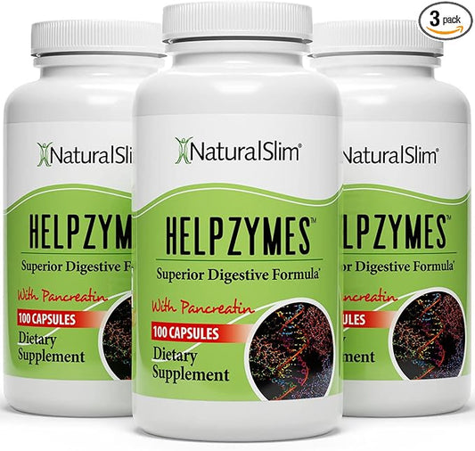 NaturalSlim Helpzymes Digestive Enzymes for Digestion, 100 Caps (3 Pack)