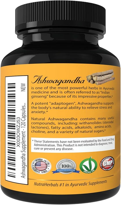 Ashwagandha Supplement Made with Premium Ashwaganda 1200mg with 120 Vegi
