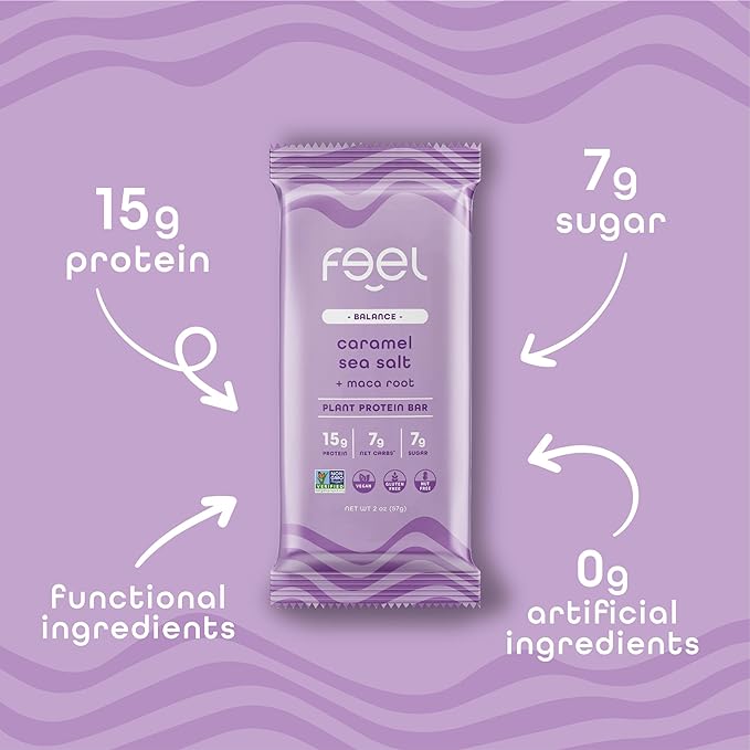 Feel Vegan Protein Bars | Caramel Sea Salt | Keto | Gluten Free | Organic | Maca | 15g Plant Protein | Low Carb | High Protein | Dairy Free | Low Sugar | Grain Free | Nut Free | Soy Free | Non GMO - (Caramel Sea Salt, 10 Pack)